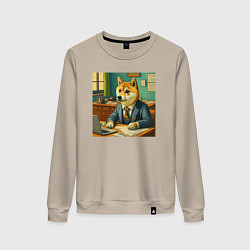 Женский свитшот Мемная собака Doge в костюме грустно работает за с