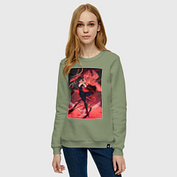 Свитшот хлопковый женский Магическая битва Маки Дзэнин Тодзи Фусигуро, цвет: авокадо — фото 2