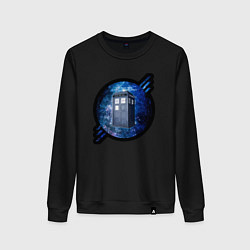 Свитшот хлопковый женский Tardis in space, цвет: черный