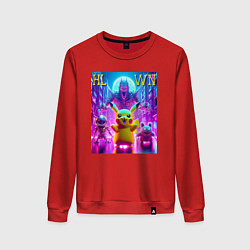 Свитшот хлопковый женский Monster Pikachu - halloween fantasy, цвет: красный