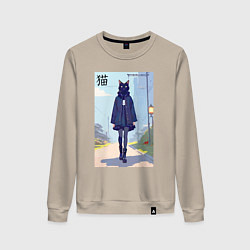 Женский свитшот Чёрная кошечка на своём районе - нейросеть