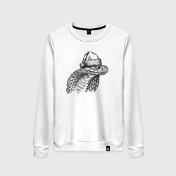 Свитшот хлопковый женский Голова новогодней кобры, цвет: белый
