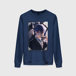 Свитшот хлопковый женский Тёмный дворецкий Сиэль Фантомхайв пьет чай, цвет: тёмно-синий