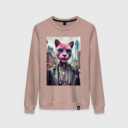 Свитшот хлопковый женский Модная кошечка из Нью-Йорка, цвет: пыльно-розовый