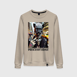 Свитшот хлопковый женский Girl panther im New York - punks not dead, цвет: миндальный