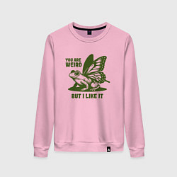 Свитшот хлопковый женский Лягушка с крыльями ты странный но мне нравится, цвет: светло-розовый
