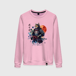 Свитшот хлопковый женский Cat samurai - bushido ai art, цвет: светло-розовый
