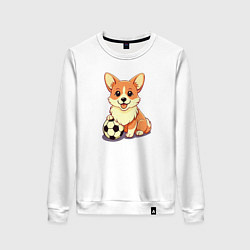 Свитшот хлопковый женский Корги с мячом, цвет: белый