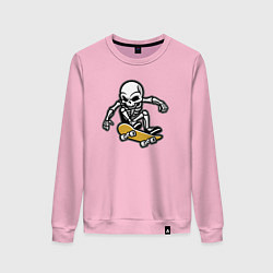 Свитшот хлопковый женский Скелетик скейтер, цвет: светло-розовый