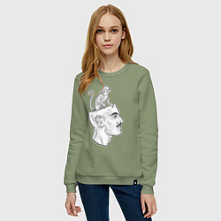 Свитшот хлопковый женский Мартышка в голове, цвет: авокадо — фото 2