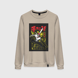 Свитшот хлопковый женский Человек-бензопила Денджи воплощение демона, цвет: миндальный