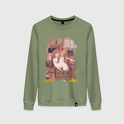 Свитшот хлопковый женский Волчица и пряности Холо арт, цвет: авокадо