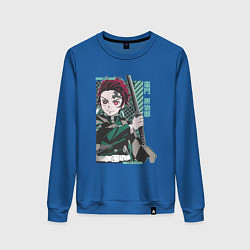 Свитшот хлопковый женский Клинок рассекающий демонов Тандзиро зеленый, цвет: синий