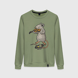 Свитшот хлопковый женский Мышонок скрипач, цвет: авокадо