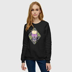 Свитшот хлопковый женский Flowers mad skull, цвет: черный — фото 2