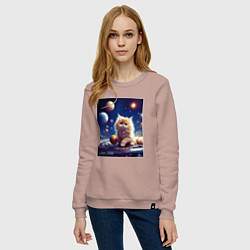 Свитшот хлопковый женский Котик космос, цвет: пыльно-розовый — фото 2