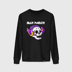 Свитшот хлопковый женский Iron Maiden - неоновый череп, цвет: черный