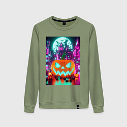 Свитшот хлопковый женский Halloween and Minecraft - pumpkin, цвет: авокадо