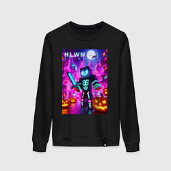 Свитшот хлопковый женский Minecraft and halloween - collaboration fantasy, цвет: черный