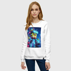 Свитшот хлопковый женский Cyber Sponge Bob - neon glow fantasy, цвет: белый — фото 2