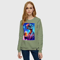 Свитшот хлопковый женский Пивозавр в виртуальных очках - нейроарт, цвет: авокадо — фото 2