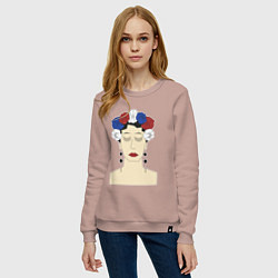 Свитшот хлопковый женский Женский портрет: девушка в венке триколор, цвет: пыльно-розовый — фото 2