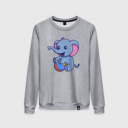Свитшот хлопковый женский Слон играет в мяч, цвет: меланж