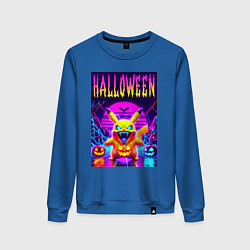 Свитшот хлопковый женский Pikachu - halloween vaporwave, цвет: синий