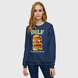 Свитшот хлопковый женский DILF damn I love foods, цвет: тёмно-синий — фото 2