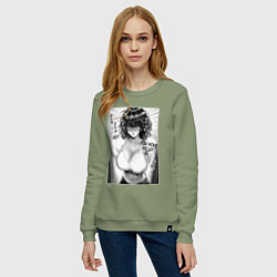 Свитшот хлопковый женский Фубуки в двери - One punch man, цвет: авокадо — фото 2