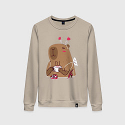 Свитшот хлопковый женский Капибара с шоколадкой, цвет: миндальный