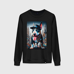 Свитшот хлопковый женский Funny bull terrier in New York - ai art, цвет: черный