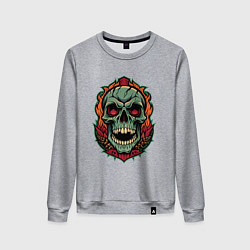 Свитшот хлопковый женский Череп в стиле тату, цвет: меланж