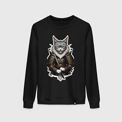 Женский свитшот Серьезный кот самурай