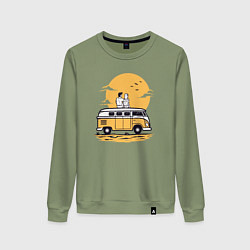 Свитшот хлопковый женский Влюблённые на закате солнца, цвет: авокадо