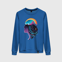 Свитшот хлопковый женский Космос девушка силует, цвет: синий