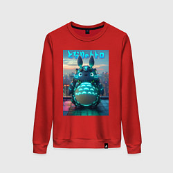 Свитшот хлопковый женский Cyber Totoro - neon glow fantasy, цвет: красный