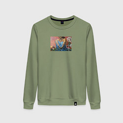 Свитшот хлопковый женский Демон сидящий автор Врубель, цвет: авокадо