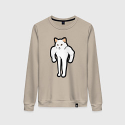 Свитшот хлопковый женский Кот качок, цвет: миндальный