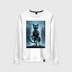Женский свитшот Cyber black cat - halloween horror fantasy