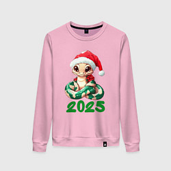 Свитшот хлопковый женский Милая змейка в новогодней шапочке 2025, цвет: светло-розовый