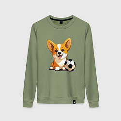 Свитшот хлопковый женский Корги с футбольным мячом, цвет: авокадо