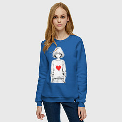Свитшот хлопковый женский Девочка аниме сердце, цвет: синий — фото 2