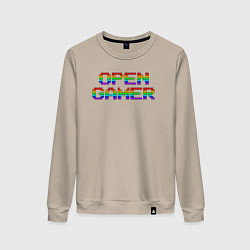 Свитшот хлопковый женский Open gamer logo, цвет: миндальный