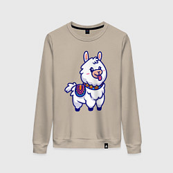 Свитшот хлопковый женский Альпака показывает язык, цвет: миндальный