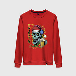 Свитшот хлопковый женский Skull Santa, цвет: красный