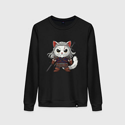 Свитшот хлопковый женский Кот ведьмак - Котьмак, цвет: черный