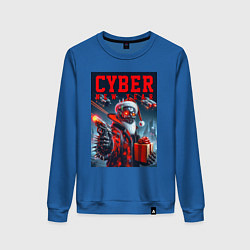 Свитшот хлопковый женский Cyber Santa with a gun - ai art, цвет: синий
