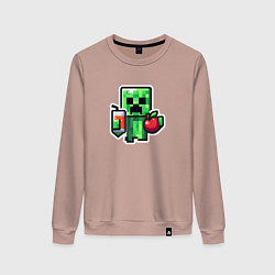 Свитшот хлопковый женский Minecraft крипер с маком, цвет: пыльно-розовый