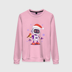 Свитшот хлопковый женский Робот и снежинки, цвет: светло-розовый